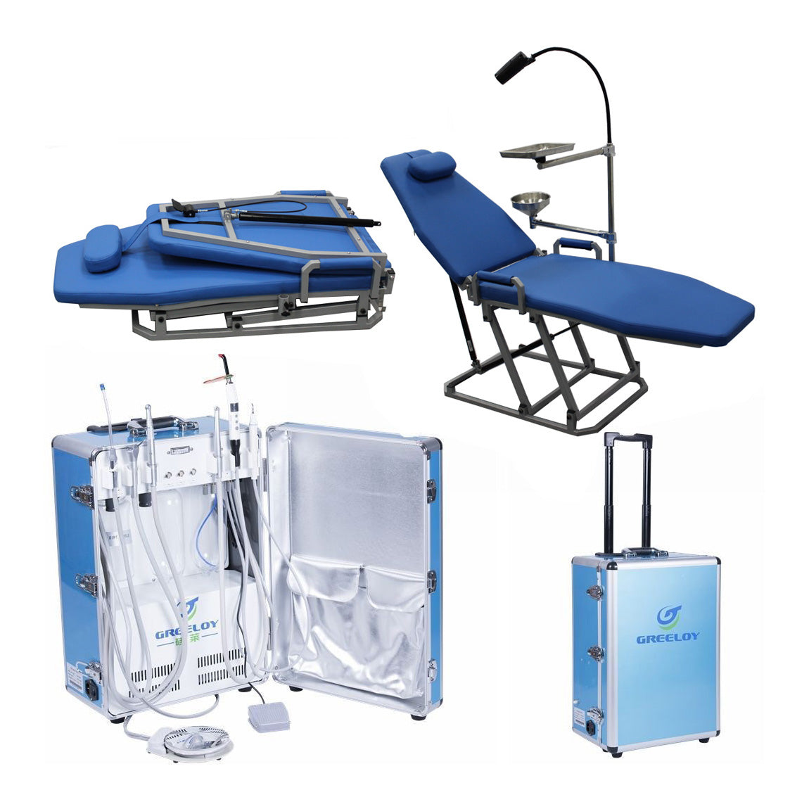 Greeloy GU-P206 Dental Mobile Portable Unit + GU-109 Movable Dental Chair + Storage Bag Kit