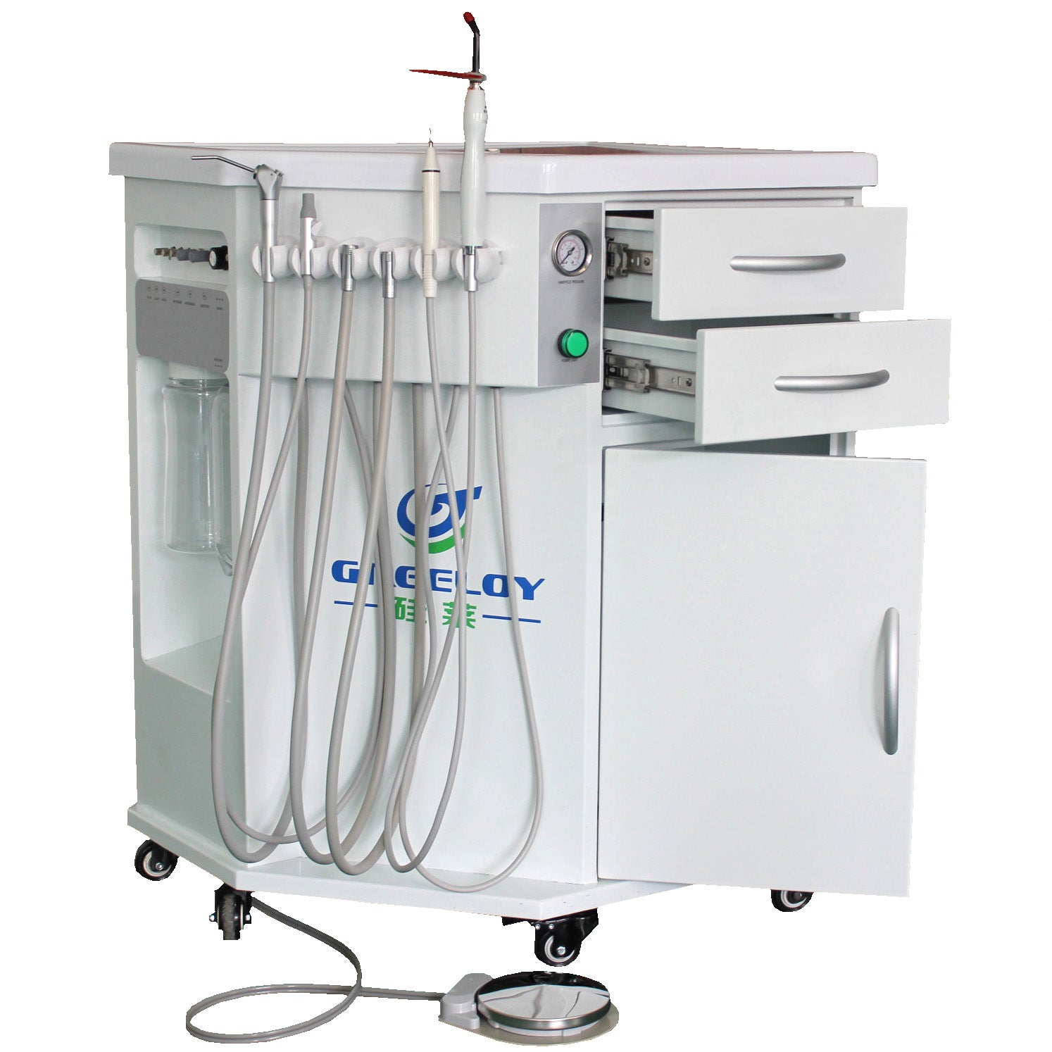 GREELOY P212 Dental Delivery Unit Mobile Dental Cabinets With Compressor + Curing Light + Scaler