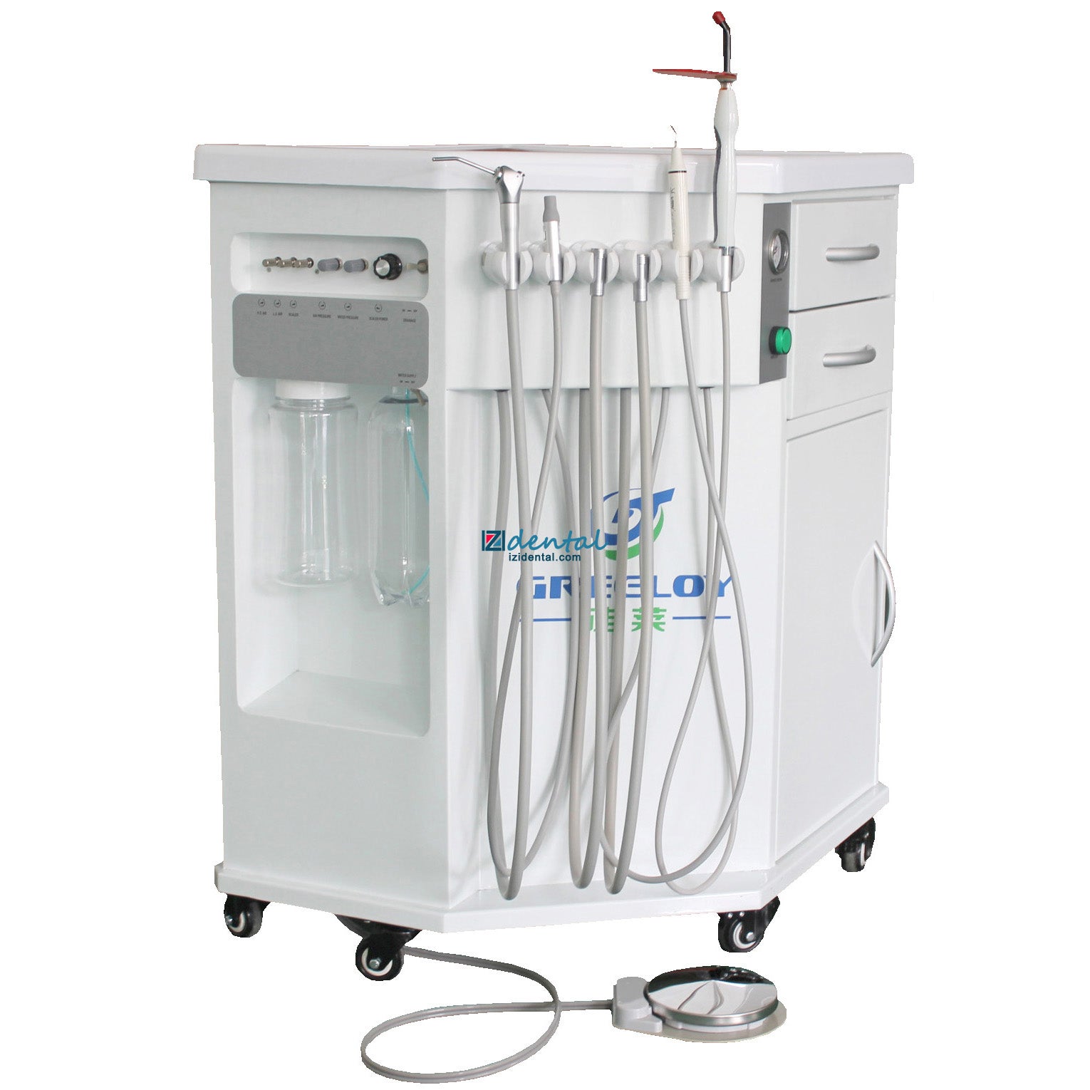 GREELOY P212 Dental Delivery Unit Mobile Dental Cabinets With Compressor + Curing Light + Scaler