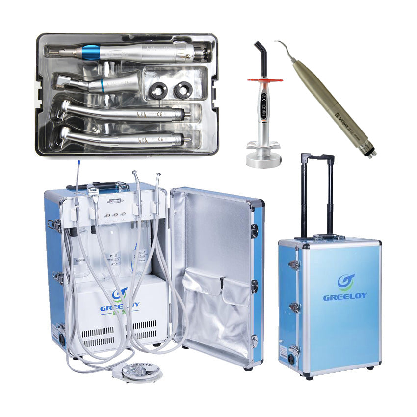 GREELOYP 204 Portable Dental Unit + Dental Curing Light + Refine Activa Dental Air Scaler 4 Hole