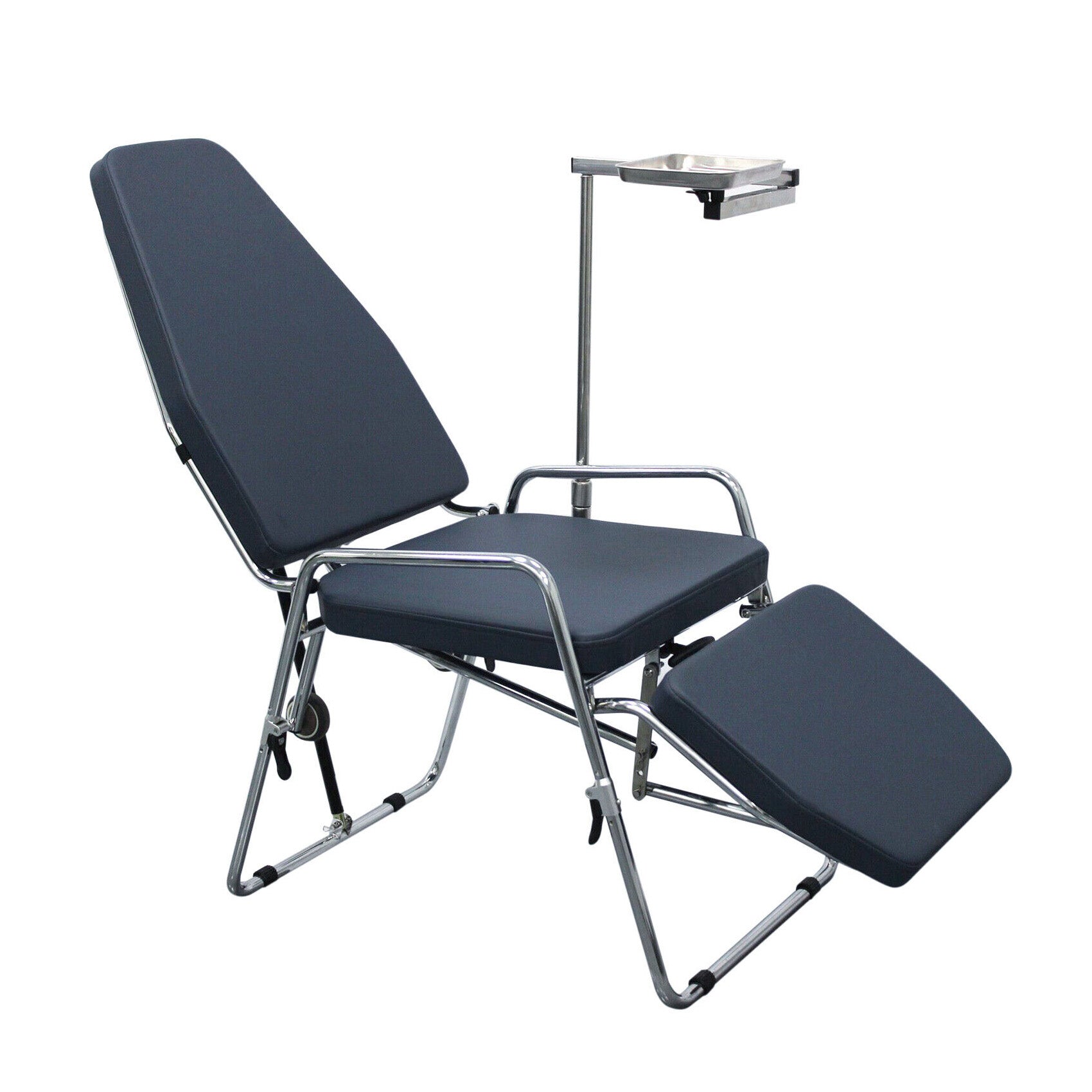 Greeloy GU-P101 Movable Dental Folding Chair Stainless Steel Frame with Black Backpack + Spittoon Basin + Tray