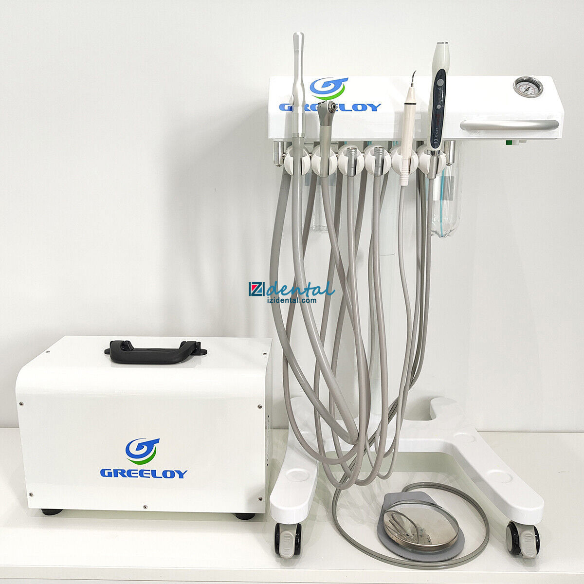 Greeloy Mobile Dental Delivery Unit GU-P302 + Dental Compressor GU-P300 + Curing Light+ Ultrasonic Scaler